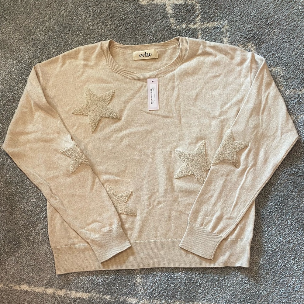 NWT Eche Women's Beige Star Pattern Sweater